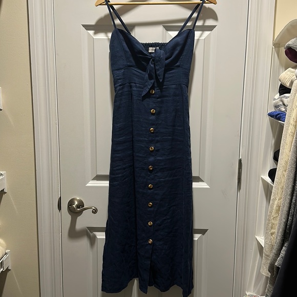 anthropologie blue linen dress Sleek Long Formal Dress with Long Sleeves main image 1